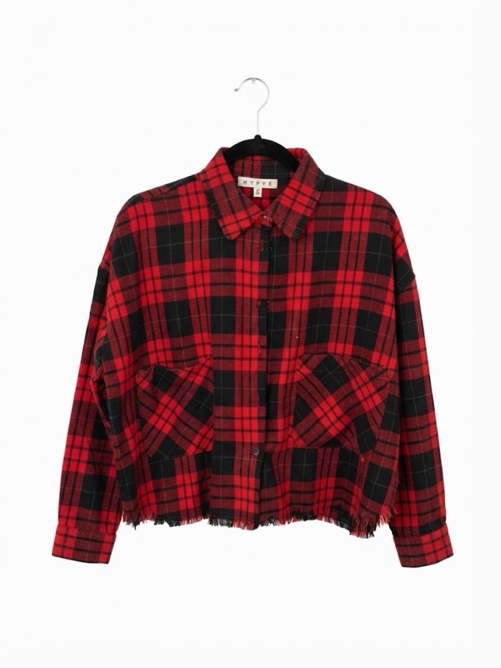 HYFVE Red & Black Plaid Cropped Button-Front Jacket